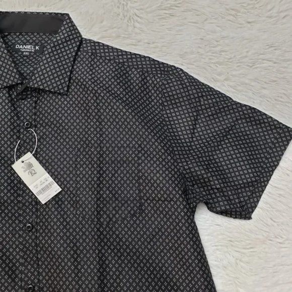 Daniel K Mens Tailored Fit Shirt Small Short Slv Button Black Pocket NEW - Picture 6 of 10